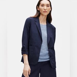$248 Eileen Fisher Ink Cotton Stretch Poplin Notch Blazer Jacket XL NWT